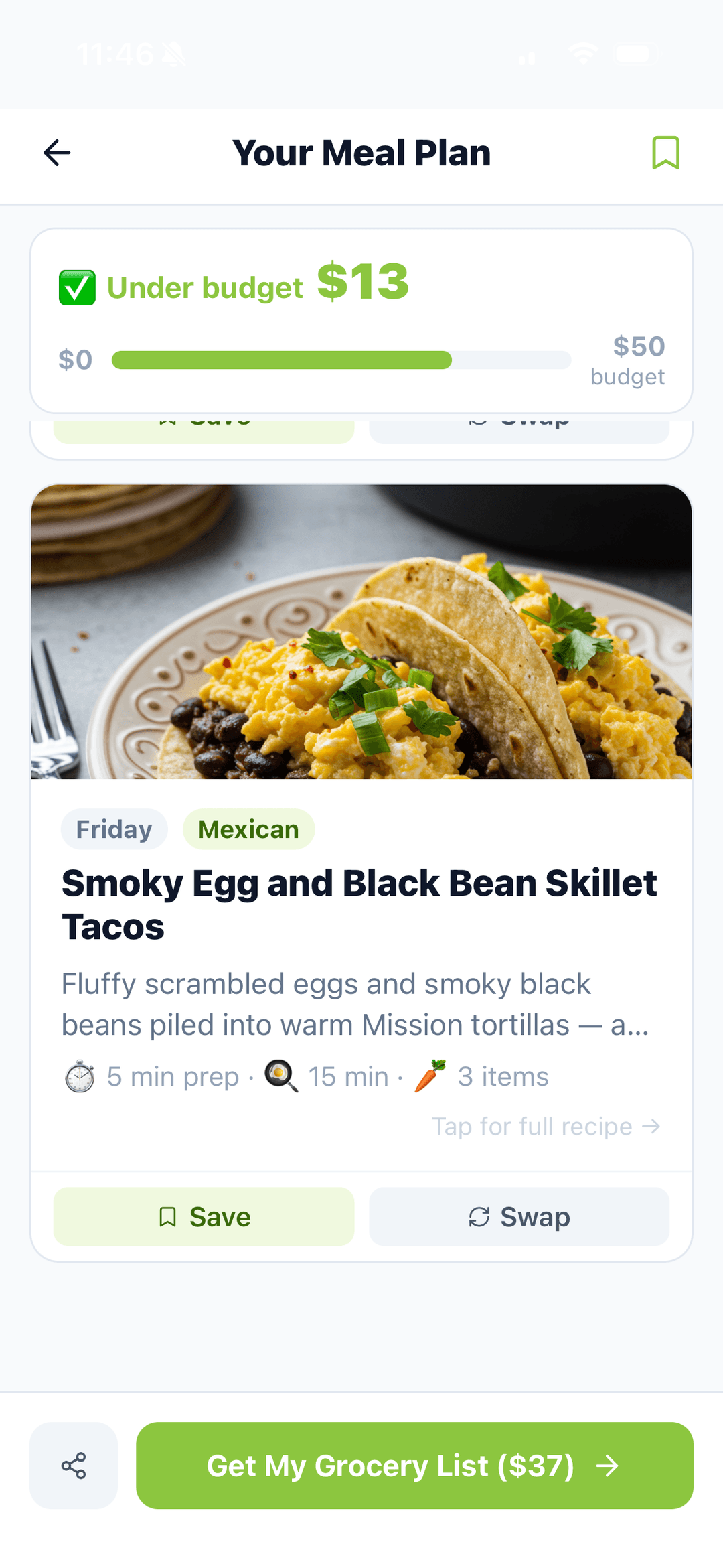 Friday: Smoky Egg and Black Bean Skillet Tacos